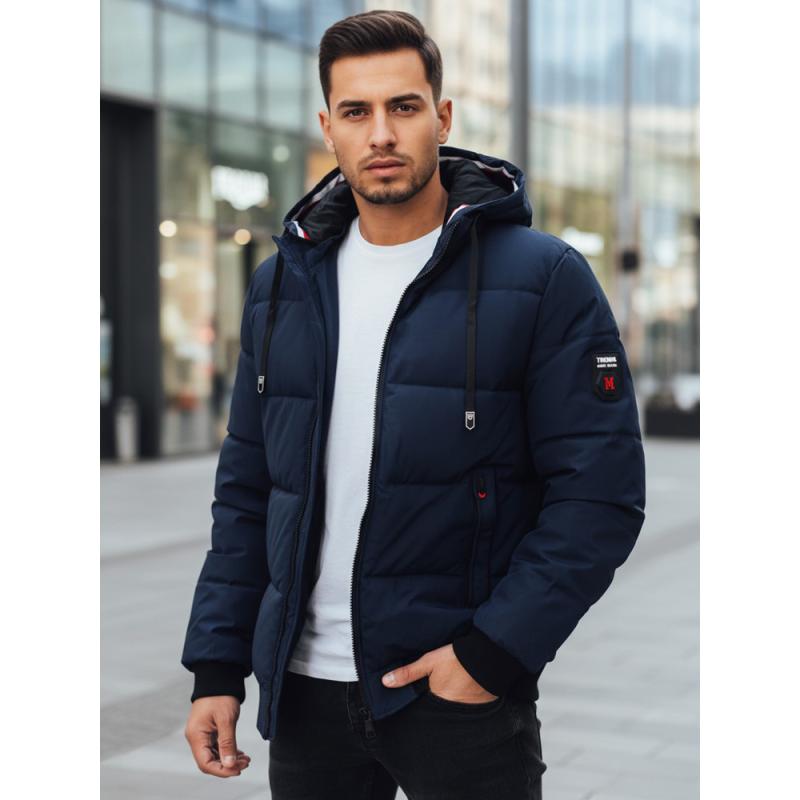 Pánska zimná bunda s kapucňou, tmavomodrá