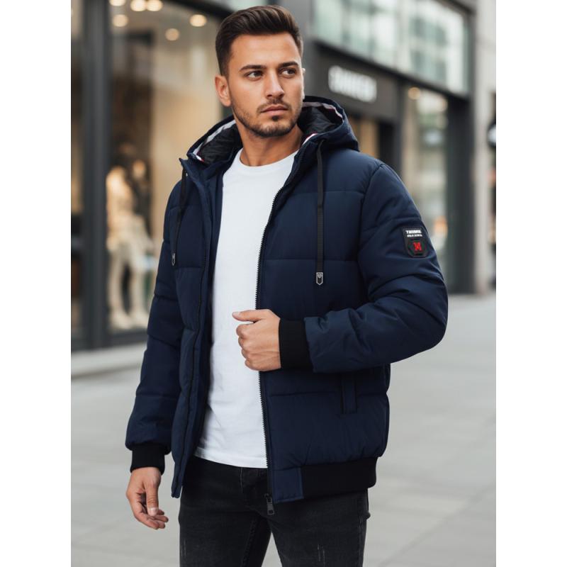 Pánska zimná bunda s kapucňou, tmavomodrá