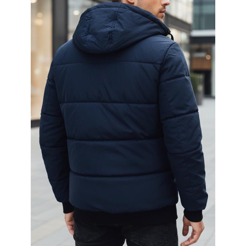 Pánska zimná bunda s kapucňou, tmavomodrá