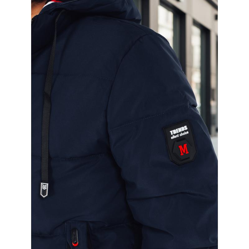 Pánska zimná bunda s kapucňou, tmavomodrá