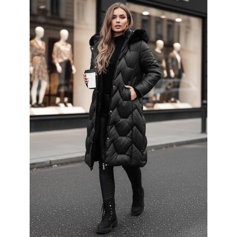 Női hosszú steppelt kabát WINTERACT, fekete