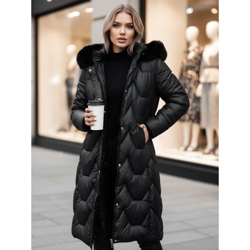 Női hosszú steppelt kabát WINTERACT, fekete