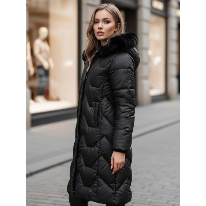 Női hosszú steppelt kabát WINTERACT, fekete