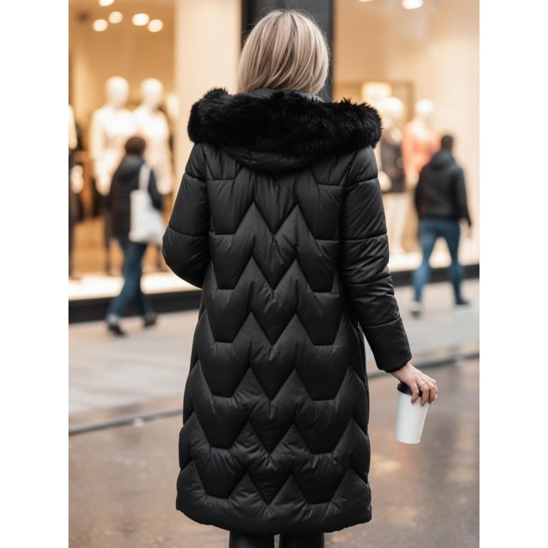 Női hosszú steppelt kabát WINTERACT, fekete