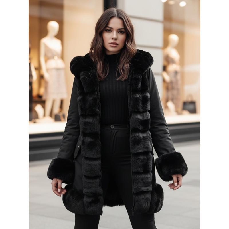 Női kabát prémes FURRWINT fekete