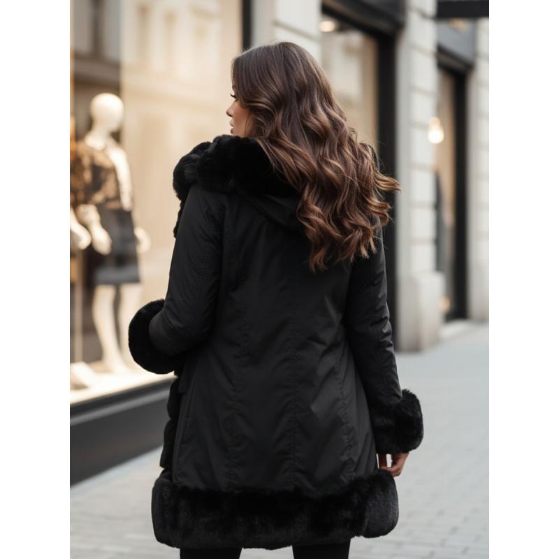 Női kabát prémes FURRWINT fekete