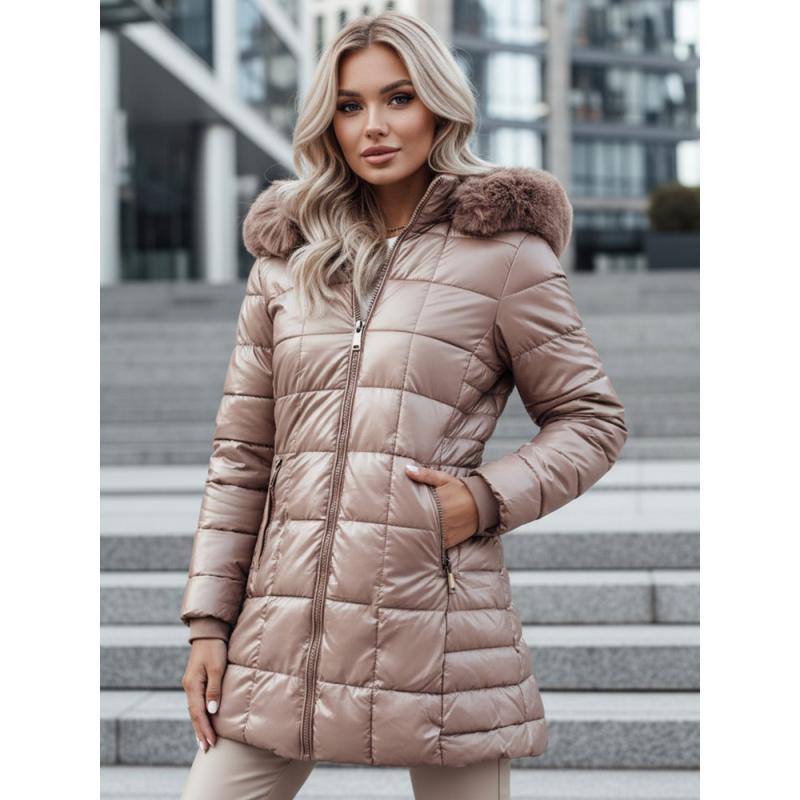 Női steppelt téli kabát WINTERZIP kapucnival, bézs