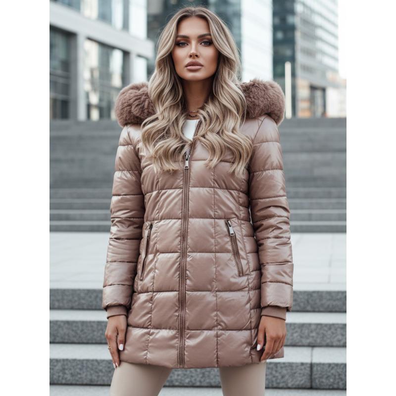 Női steppelt téli kabát WINTERZIP kapucnival, bézs