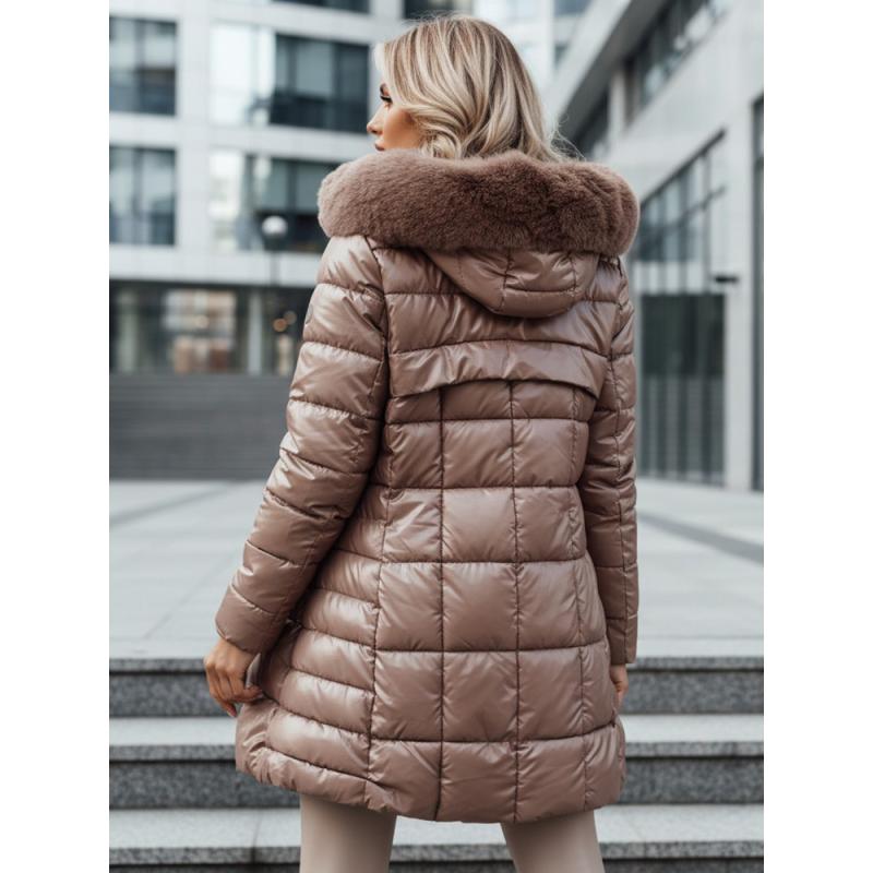 Női steppelt téli kabát WINTERZIP kapucnival, bézs
