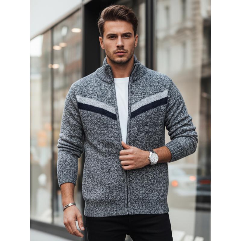 Férfi világosszürke pulóver cipzárral