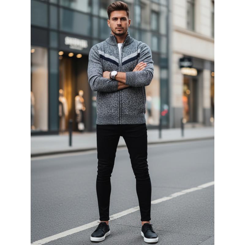 Férfi világosszürke pulóver cipzárral