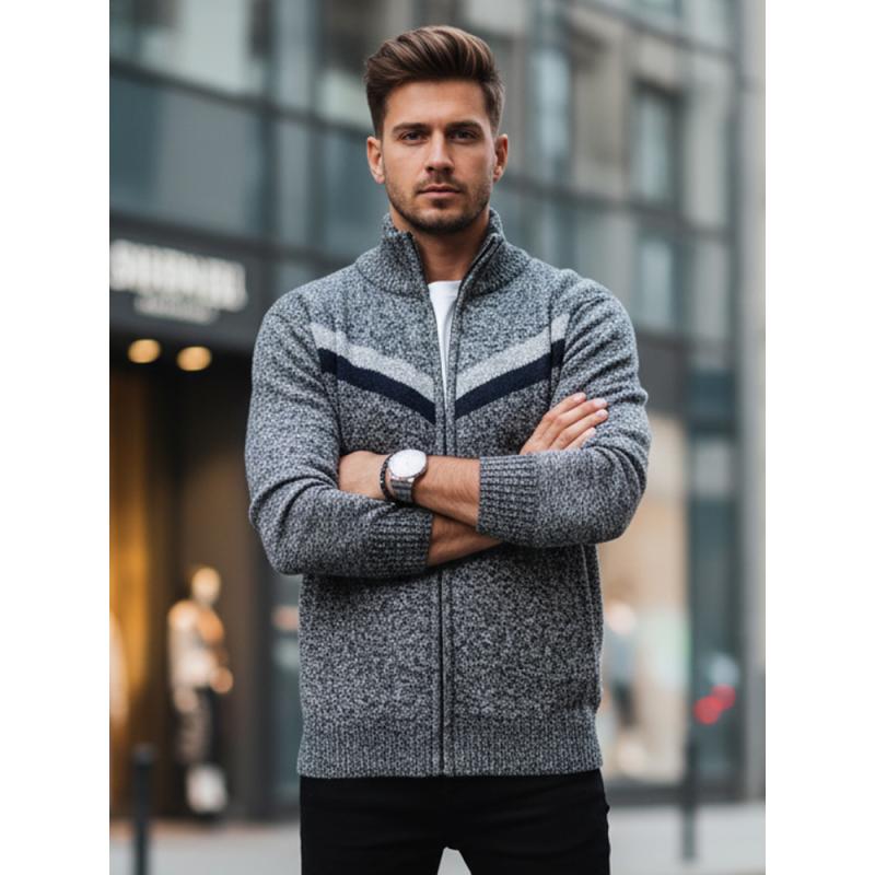 Férfi világosszürke pulóver cipzárral