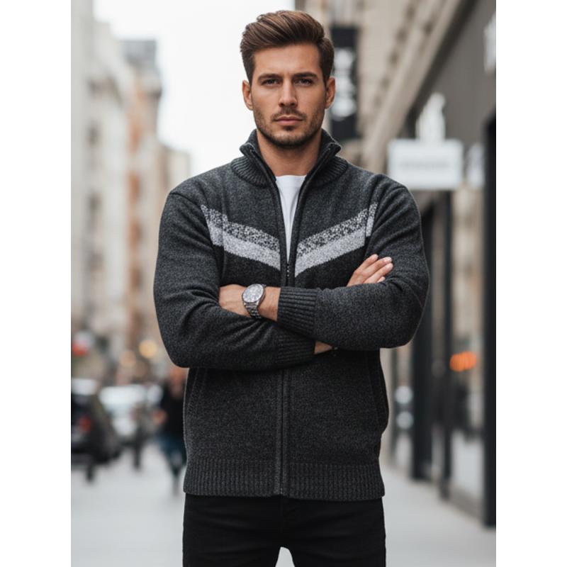 Férfi sötét szürke pulóver cipzárral