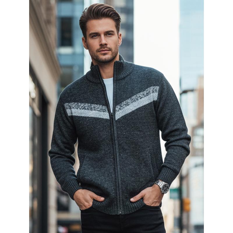 Férfi sötét szürke pulóver cipzárral