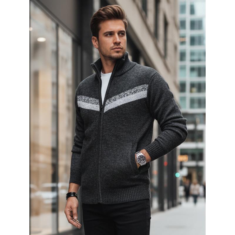 Férfi sötét szürke pulóver cipzárral