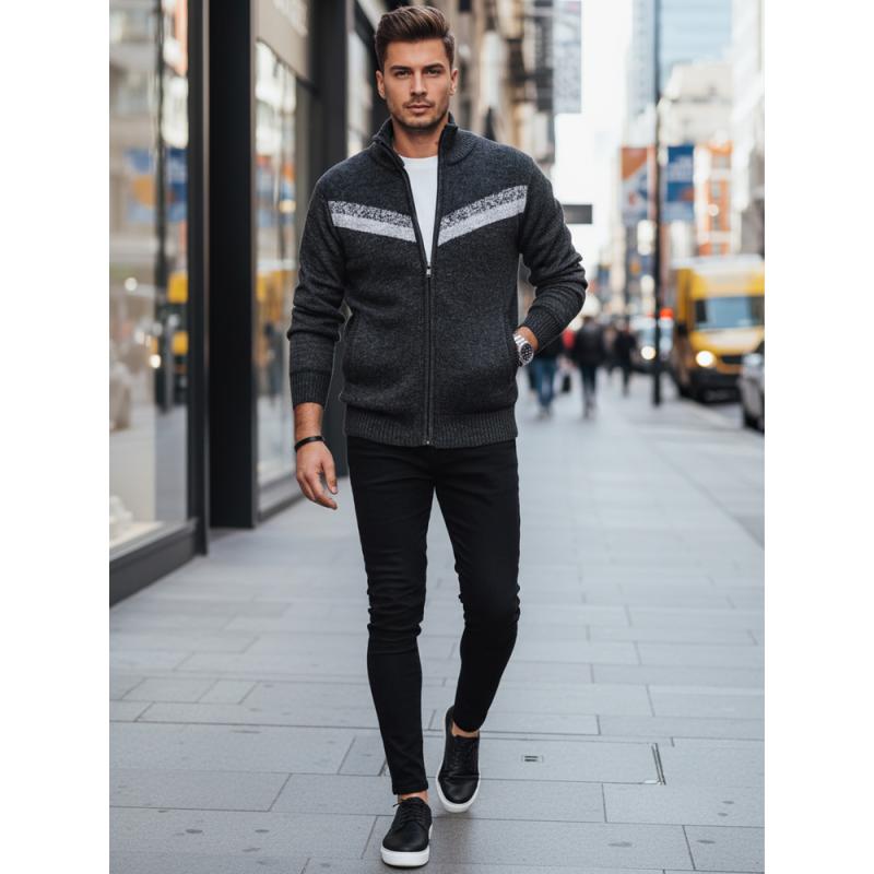 Férfi sötét szürke pulóver cipzárral