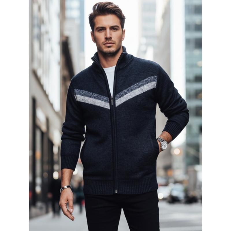 Férfi sötétkék pulóver cipzárral