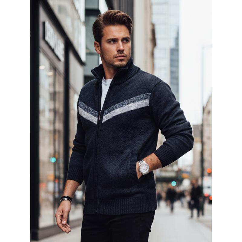 Férfi sötétkék pulóver cipzárral