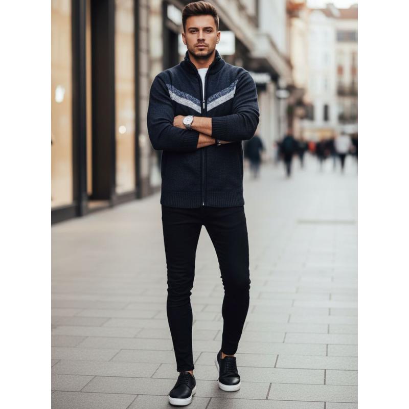 Férfi sötétkék pulóver cipzárral