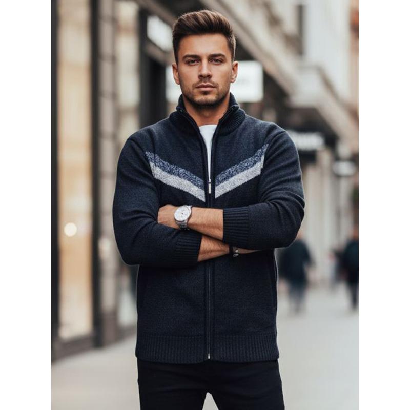 Férfi sötétkék pulóver cipzárral