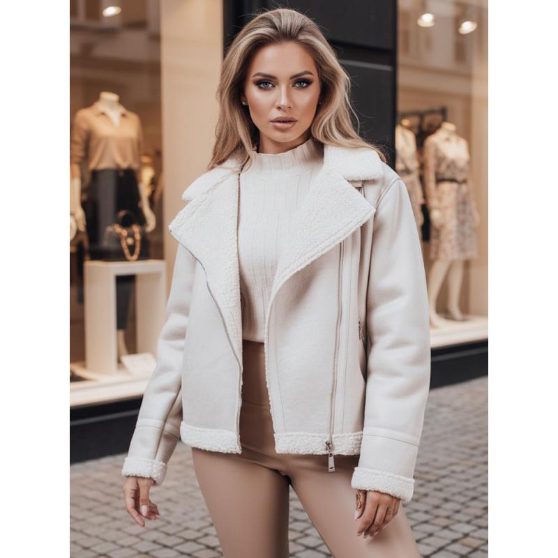 Női szarvasbőr dzseki SOFTSTILL szőrme szegéllyel, fehér