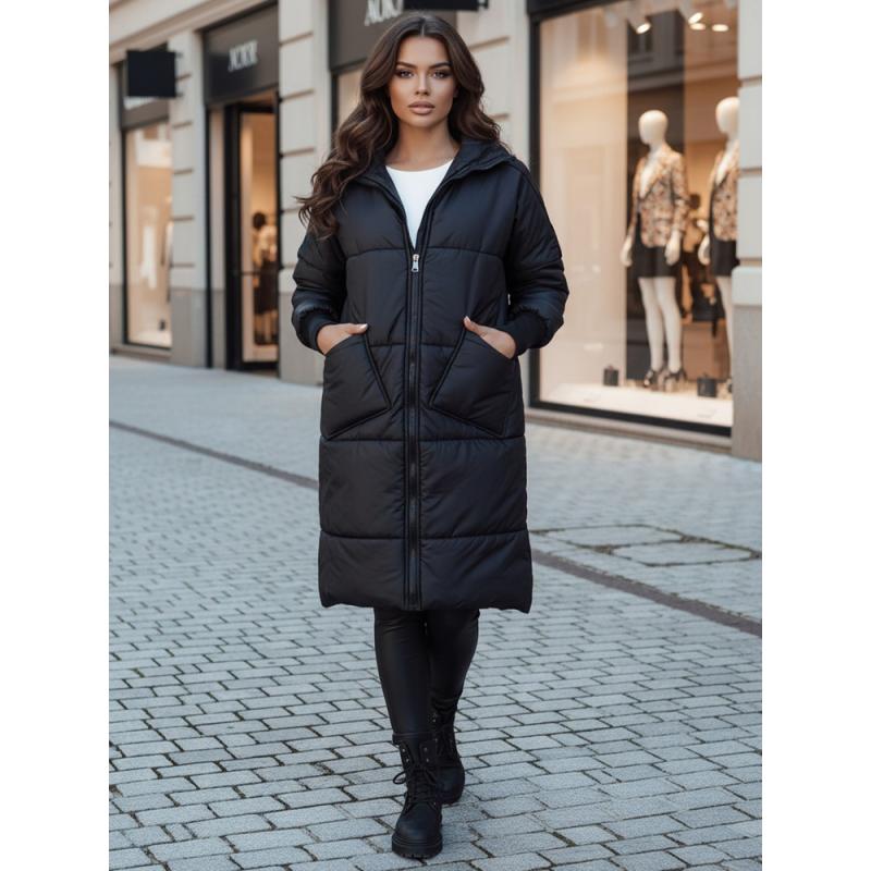 Női oversized steppelt kabát NADIA, fekete