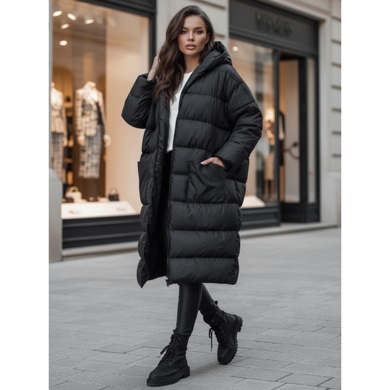 Női oversized téli kabát kapucnival ANNIKA, fekete