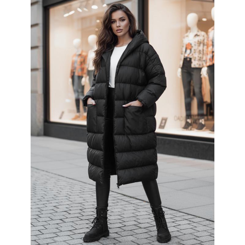 Női oversized téli kabát kapucnival ANNIKA, fekete