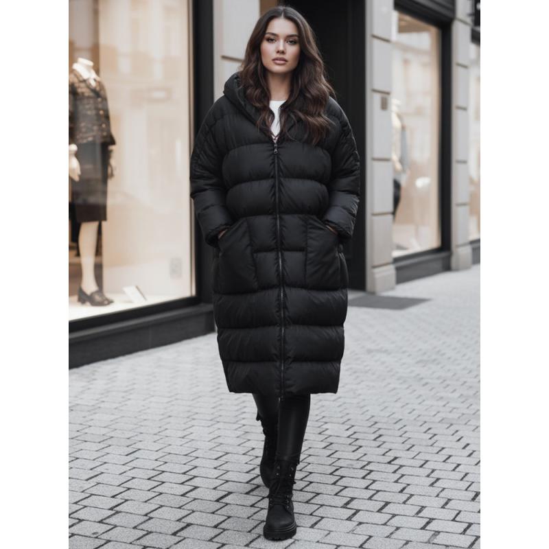 Női oversized téli kabát kapucnival ANNIKA, fekete