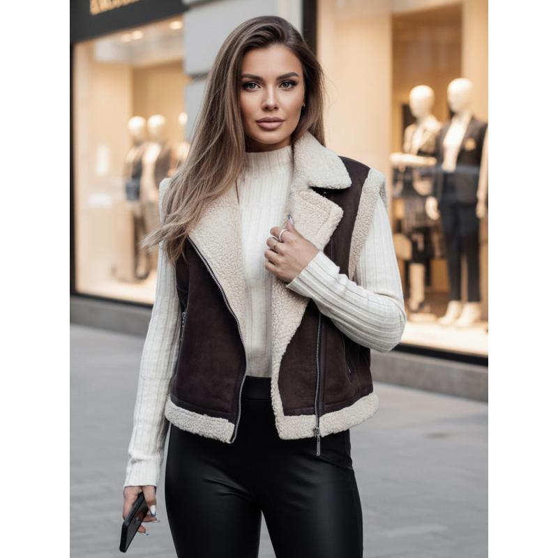 Női szarvasbőr mellény prémes WOOLZIP barna