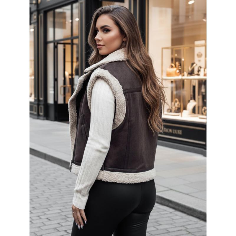 Női szarvasbőr mellény prémes WOOLZIP barna