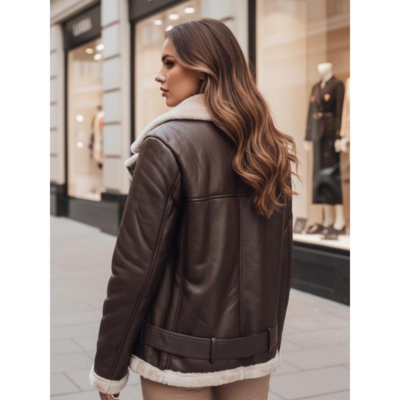 Női műbőr kabát szőrme NORFDIMA, barna