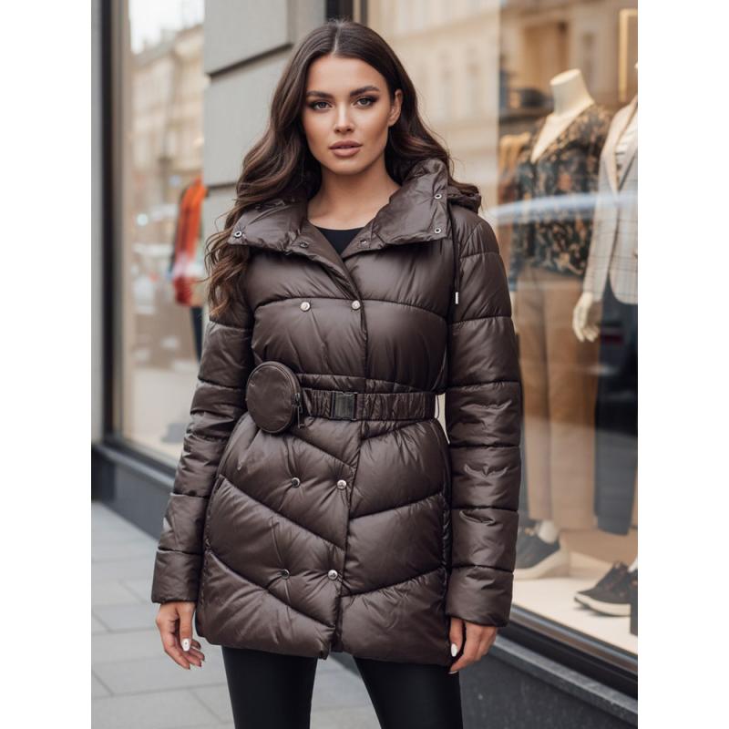 Dámska zimná prešívaná bunda s kapucňou BLOOM mocha