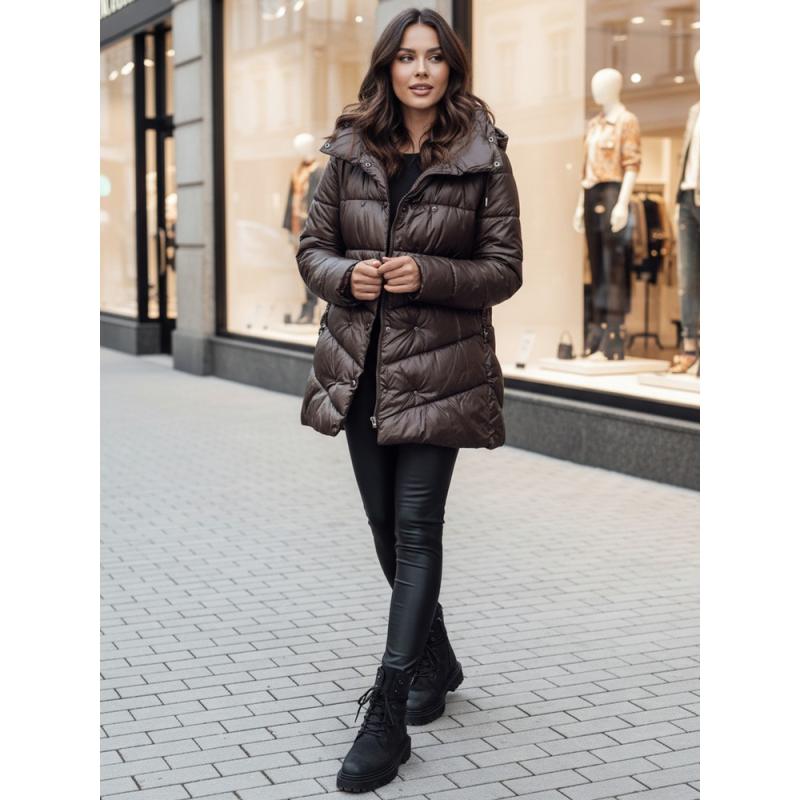 Dámska zimná prešívaná bunda s kapucňou BLOOM mocha