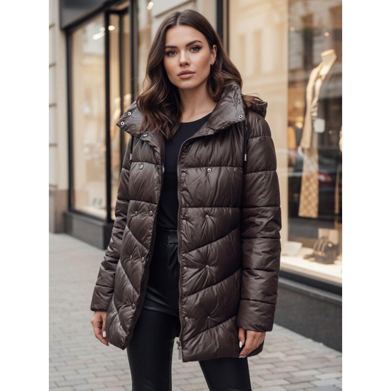 Dámska zimná prešívaná bunda s kapucňou BLOOM mocha