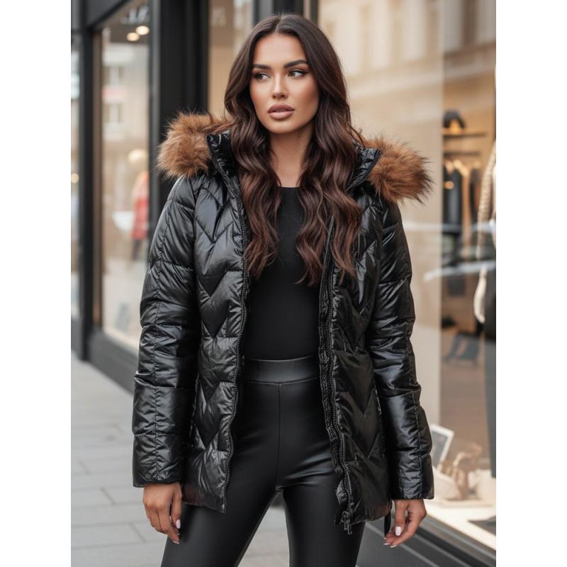 Dámska zimná bunda s kožušinou LANE čierna
