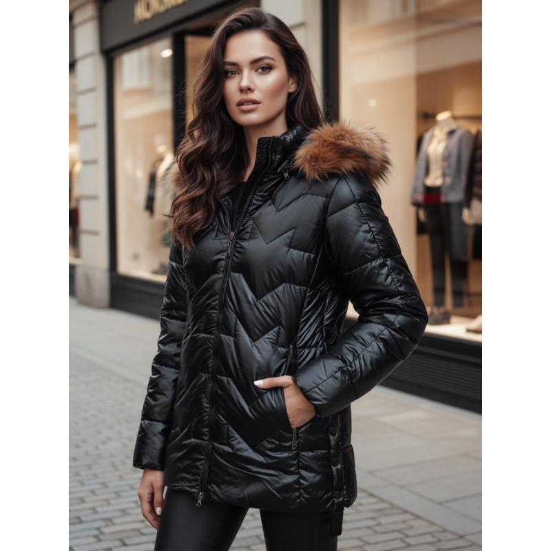 Dámska zimná bunda s kožušinou LANE čierna