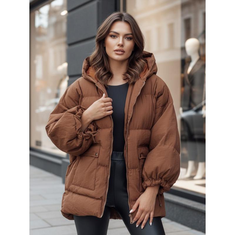 Dámska prešívaná bunda s kapucňou PARIMA camel
