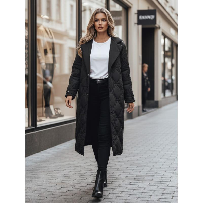 Dámska prešívaná dlhá bunda TRENDIFY čierna