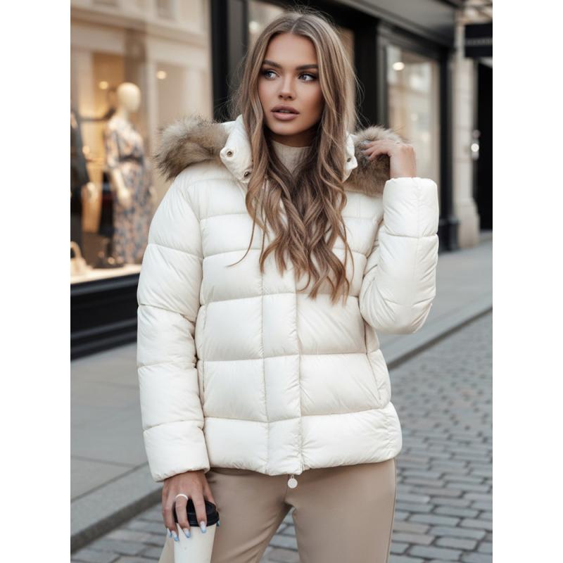 Dámska zimná prešívaná bunda s kapucňou CROMBILA biela
