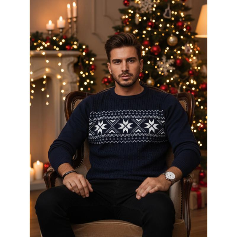 Férfi sötétkék pulóver