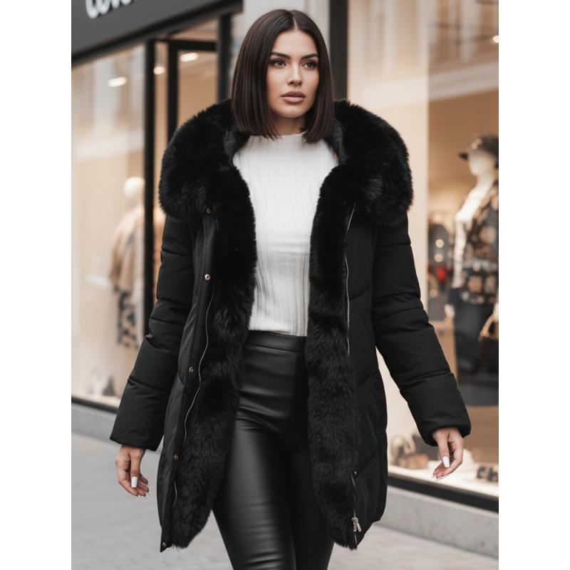 Dámská zimní bunda MORISIO dlouhá prošívaná s kapucí černá