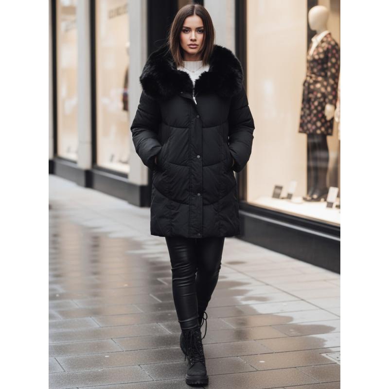 Dámská zimní bunda MORISIO dlouhá prošívaná s kapucí černá