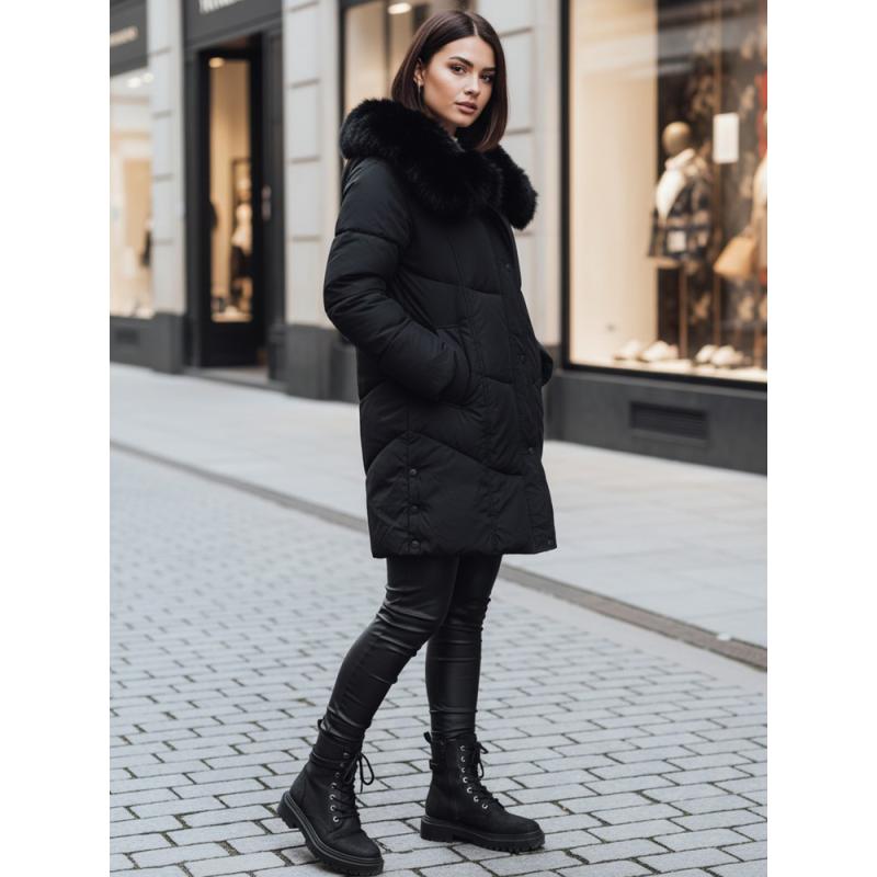 Dámská zimní bunda MORISIO dlouhá prošívaná s kapucí černá