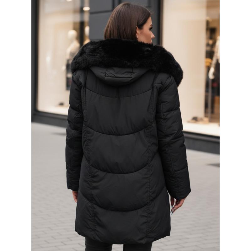 Dámská zimní bunda MORISIO dlouhá prošívaná s kapucí černá