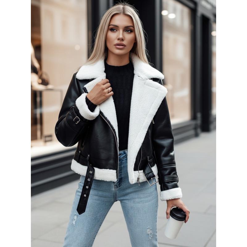 Dámská zimní kožená bunda BELLCIAO černá a béžová