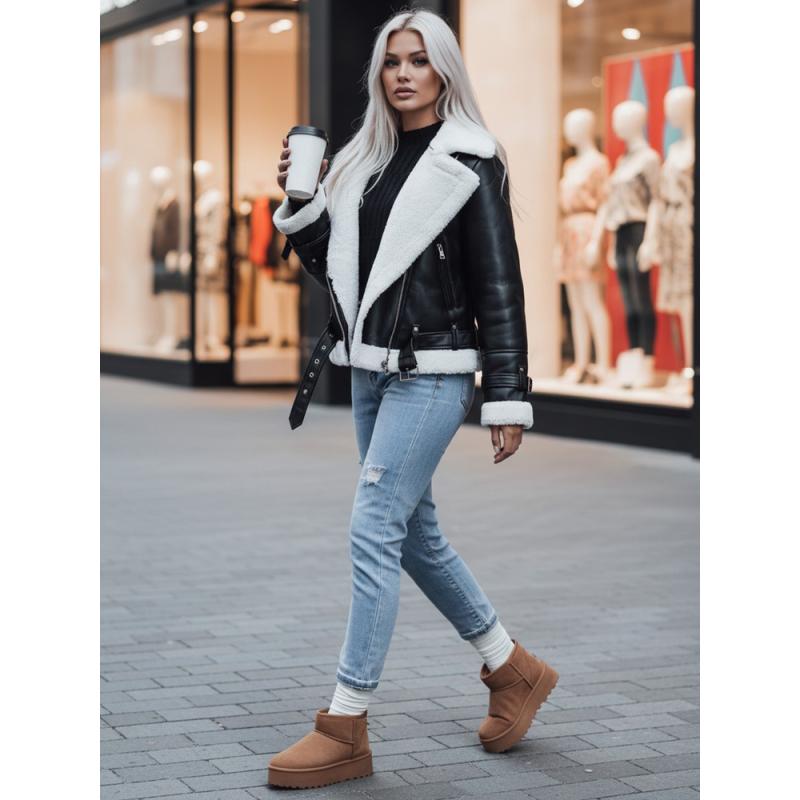 Dámská zimní kožená bunda BELLCIAO černá a béžová