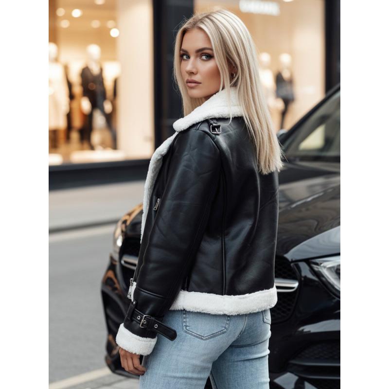 Dámská zimní kožená bunda BELLCIAO černá a béžová