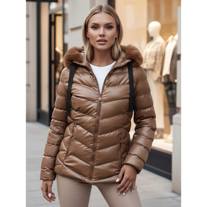 Dámska zimná prešívaná bunda s kapucňou MIRIAL hnedá