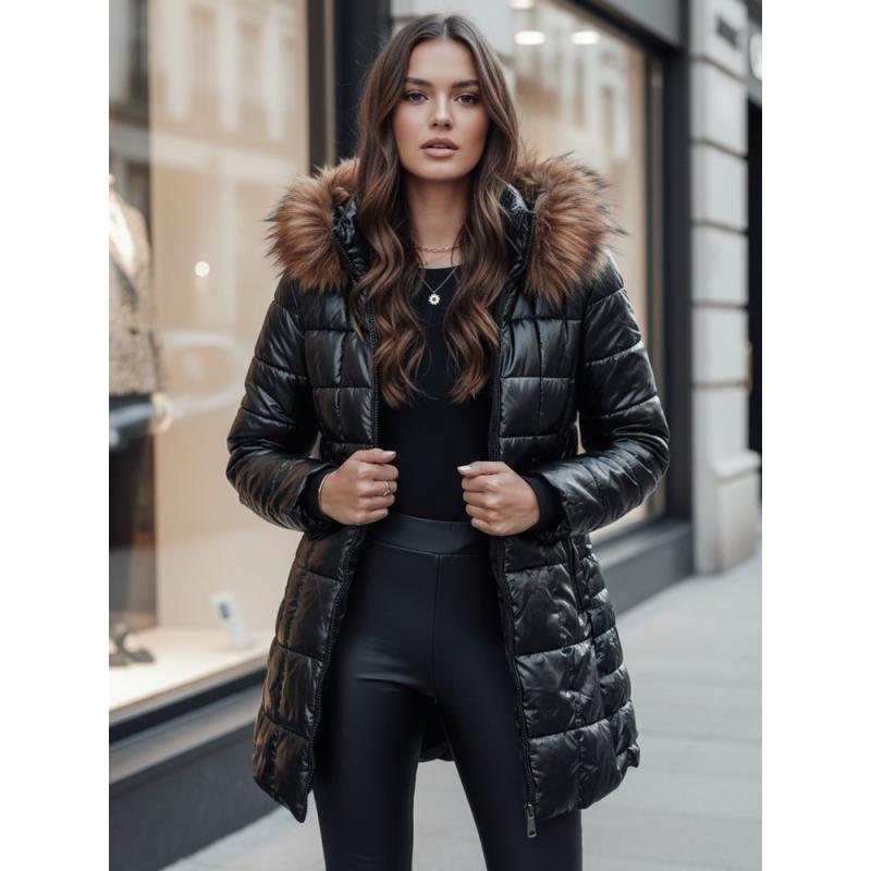 Dámská zimní prošívaná bunda WINTERZIP s kapucí černá